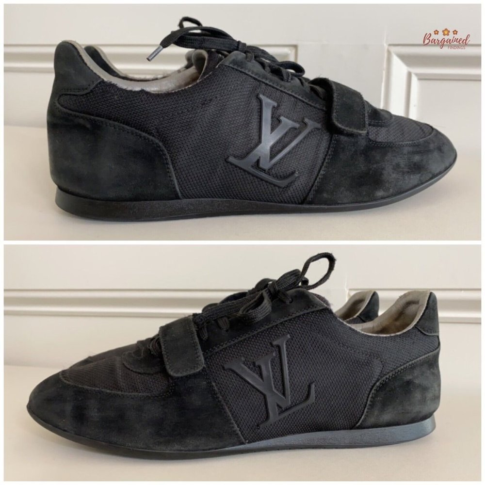 Authentic Louis Vuitton Black Mesh & Suede LV Logo Low Top Sneakers 38/8 - Picture 11 of 13